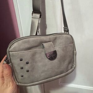 Chic Gray Crossbody Bag with Stud Accents